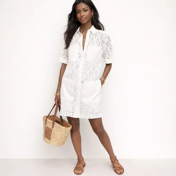 NWOT: Veronica Beard Rafaela Cotton Eyelet Mini Shirtdress - Picture 1 of 9